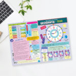 Karta edukacyjna 4 strony składana GEOGRAFIA - ZEGAR